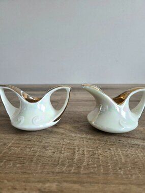Vintage Lusterware Hand Painted Porcelain Ceramic Creamer Sugar Set 22 K Gold(?)